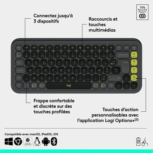 Tangentbord - Trådlöst - Logitech - Pop Icon Keys - AZERTY - Grafit
