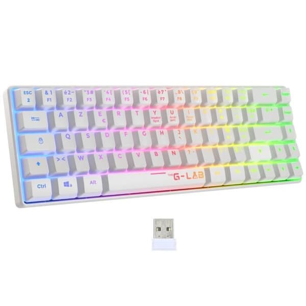Gamer Tangentbord - Membran - The G-Lab - KEYZ HYDROGEN WL - Regnbågsbelysning - Trådlös - Semi-mekanisk - Azerty - Vit