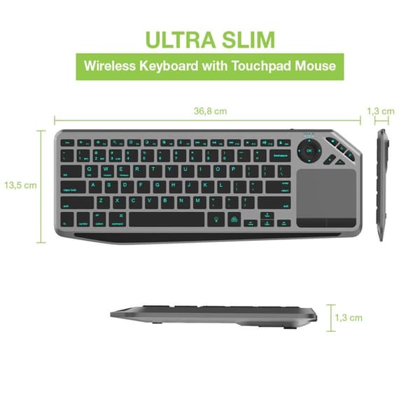 Techly ICTB9801TB tangentbord RF trådlöst + Bluetooth QWERTY Amerikansk engelska Svart