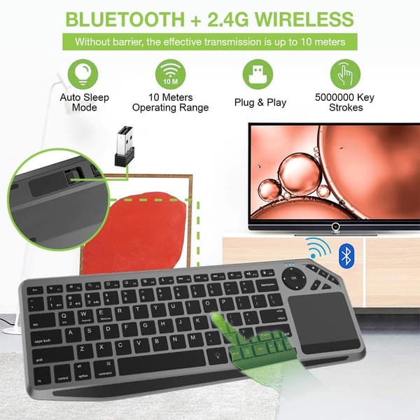 Techly ICTB9801TB tangentbord RF trådlöst + Bluetooth QWERTY Amerikansk engelska Svart