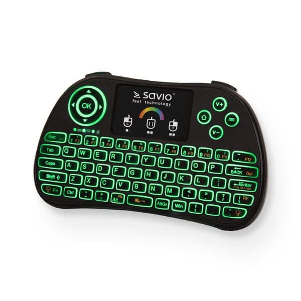 SAVIO KW-03 Belyst trådlöst minitangentbord RGB TV-box, Smart TV, konsoler, PC KW-03