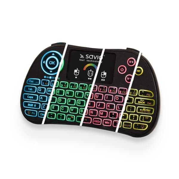 SAVIO KW-03 Belyst trådlöst minitangentbord RGB TV-box, Smart TV, konsoler, PC KW-03 Svart
