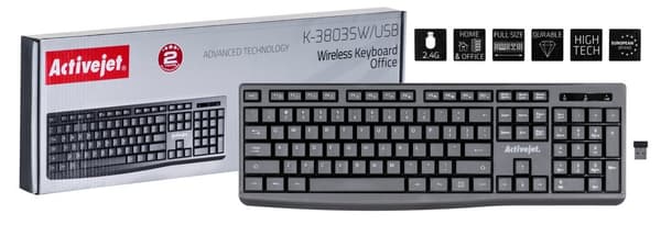 Activejet trådlöst tangentbord K-3803SW, batteridrivet 1x 1,5V AAA SVART