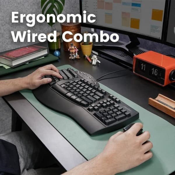 perixx PERIDUO-512 DE B Trådlös Mus + Ergonomiskt QWERTY Tangentbord Svart