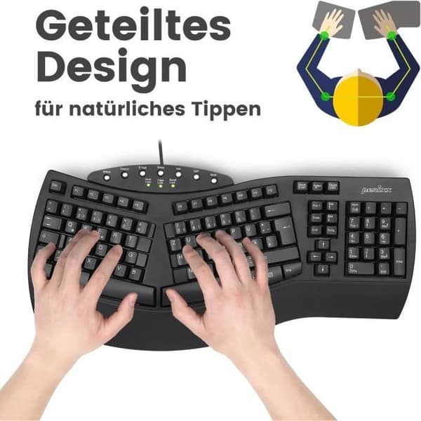 perixx PERIDUO-512 DE B Trådlös Mus + Ergonomiskt QWERTY Tangentbord Svart