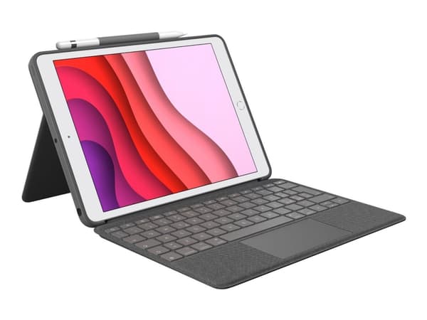 Logitech Combo Touch - Tastatur og folioveske - med styrepute - bakgrunnsbelyst - Apple Smart connector - QWERTY - Italiensk - Oxford-grå - for Apple