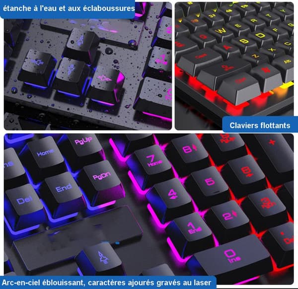 104 Tryck - Qwerty - Spelklar - Tyst Tangentbord - Trådbundet Tangentbord - Semi-Mekanisk, RGB-Belysning i sju färger