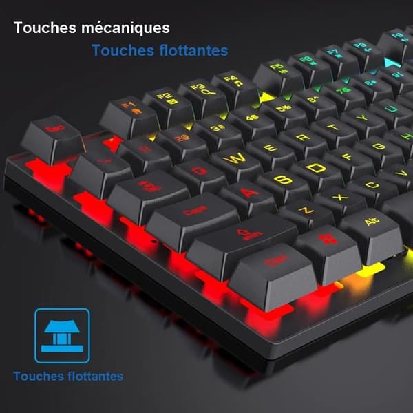 104 Tryck - Qwerty - Spelklar - Tyst Tangentbord - Trådbundet Tangentbord - Semi-Mekanisk, RGB-Belysning i sju färger