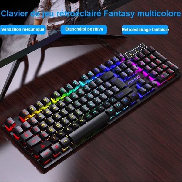 104 Tryck - Qwerty - Spelklar - Tyst Tangentbord - Trådbundet Tangentbord - Semi-Mekanisk, RGB-Belysning i sju färger