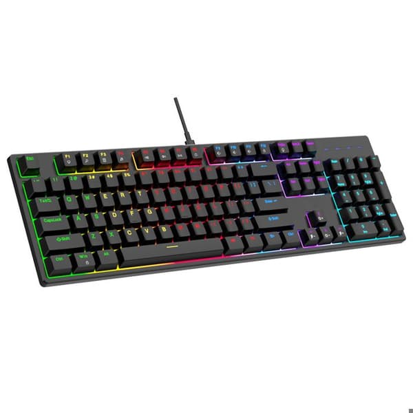 104 Toucher - QWERTY - Spelarbord - Mekaniskt Tangentbord - Blå Switchar - 16 RGB Bakgrundsbelysnings Effekter, Anti-Ghosting, Vit