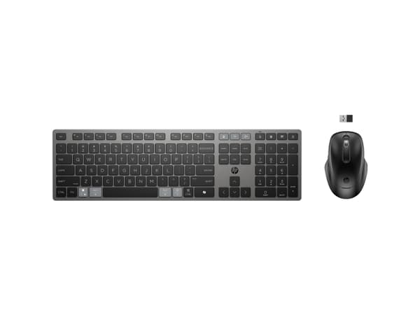 HP 725 - Sats med tangentbord och mus - flera enheter, uppladdningsbar, drivs av SuperCapacitor - full size - trådlös - 2.4 GHz, Bluetooth - svart kv