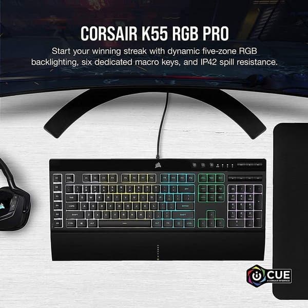 Corsair datortangentbord - 15666435 - K55 RGB Pro USB QWERTY-tangentbord engelsk svart