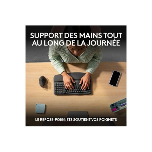 Logitech Wave Keys tangentbord ergonomiskt trådlöst, vadderat handledsstöd, naturlig och bekväm skrivupplevelse, Easy Switch