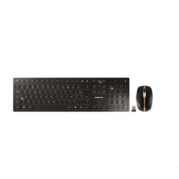 Trådlös tangentbord/mus uppsättning - CHERRY - DW 9100 SLIM - USB och Bluetooth - Uppladdningsbar - Svart/Brons