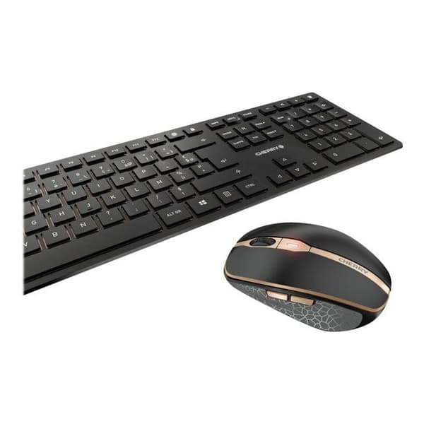 Trådlös tangentbord/mus uppsättning - CHERRY - DW 9100 SLIM - USB och Bluetooth - Uppladdningsbar - Svart/Brons Svart