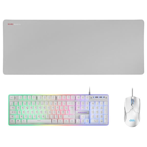 Combo Gaming - Mars Gaming - MCPXWFR - H-MECH Tangentbord - 10K Mus - XXL Vit Musmatta