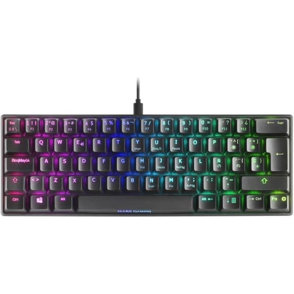 Mars Gaming MKMINI Noir - Ultrakompakt RGB Mekaniskt Tangentbord - Brun Switch Spansk Layout Svart