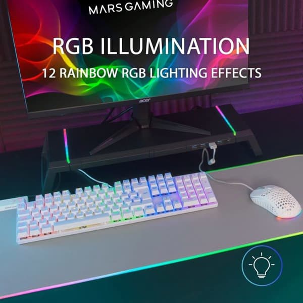 Mekaniskt spelartangentbord (röd switch) Mars Gaming MK422 RGB (Vit)