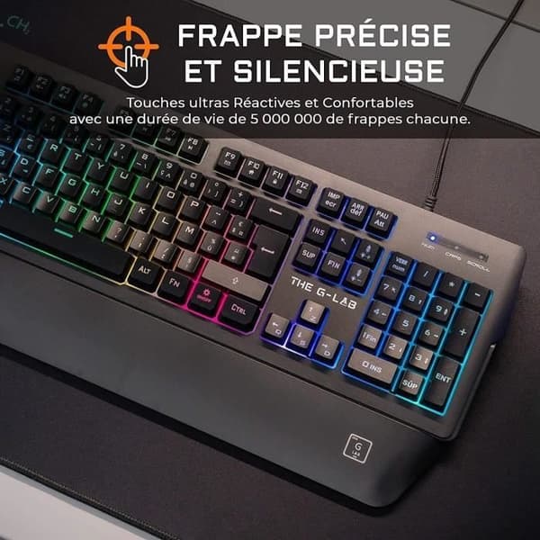 Speltangentbord - The G-Lab - KEYZ PALLADIUM - Kabelanslutet - RGB - Handledsstöd - Azerty - Svart