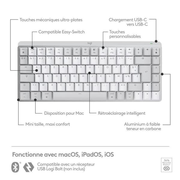 Logitech Wireless MX Keys Mini-tangentbord för Mac Kompakt, Bluetooth, bakgrundsbelyst
