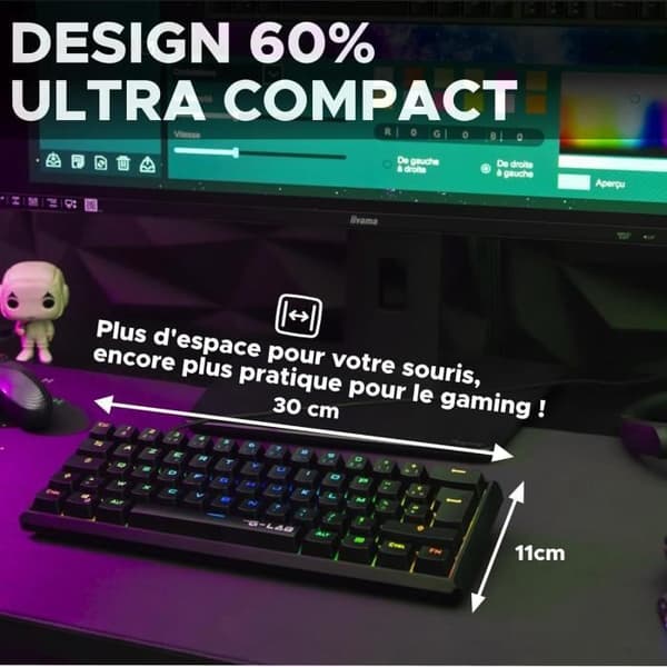 Speltangentbord - The G-Lab - KEYZ TALLIUM TKL - Mekanisk (röd switch) - Hot Swappable - RGB - Trådbunden - Azerty - Svart