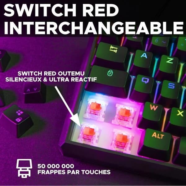 Speltangentbord - The G-Lab - KEYZ TALLIUM TKL - Mekanisk (röd switch) - Hot Swappable - RGB - Trådbunden - Azerty - Svart
