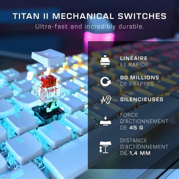 Speltangentbord - Mekaniskt - ROCCAT - Vulcan II (Linjär) - Vit - AZERTY