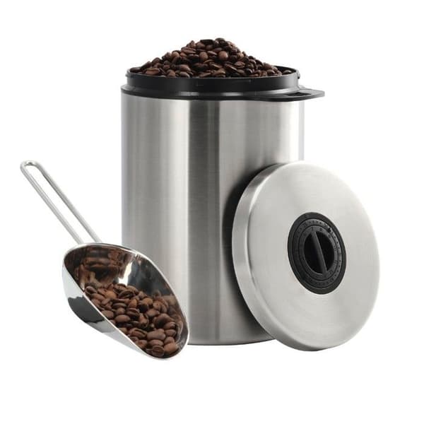 Rostfri låda för 1 kg kaffebönor, med skopa