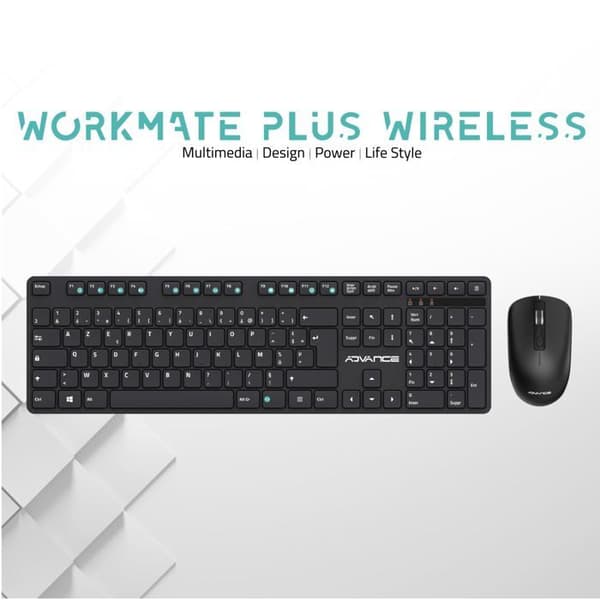 Pack 2 i 1 Tangentbord/Mus - Advance - WorkMate Plus - Trådlös 2.4 GHz - Tyst skrivning - 1600 DPI
