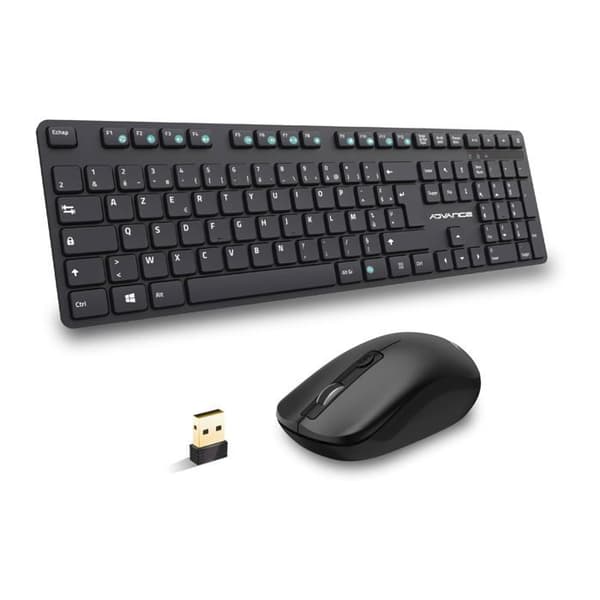 Pack 2 i 1 Tangentbord/Mus - Advance - WorkMate Plus - Trådlös 2.4 GHz - Tyst skrivning - 1600 DPI