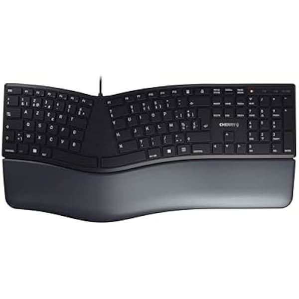 CHERRY KC 4500 ERGO, ergonomisk tangentbord, Belgisk layout (AZERTY), trådbunden, vadderat handledsstöd med minnesskum Svart