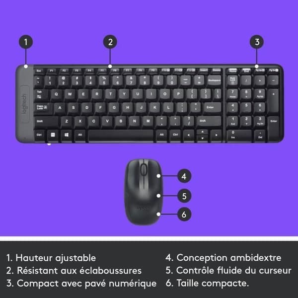 Tangentbordsmusset - Trådlös - Logitech - MK220 - AZERTY - Svart