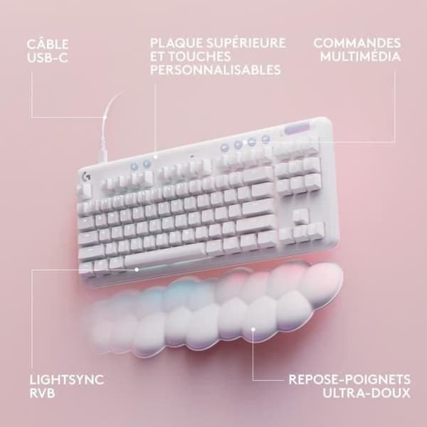 Logitech G - Gaming Keyboard - G713 Wired Mechanical Linear (GX Red) med handledsstöd - White Mist