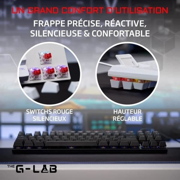 Speltangentbord - The G-Lab - KEYZ MERCURY TKL - Mekanisk (röd switch) - Rainbow - Kabelansluten - Azerty - Svart
