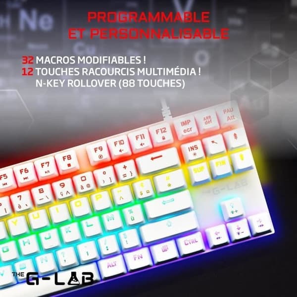 Speltangentbord - The G-Lab - KEYZ MERCURY TKL - Mekanisk (röd switch) - Rainbow - Kabelansluten - Azerty - Svart