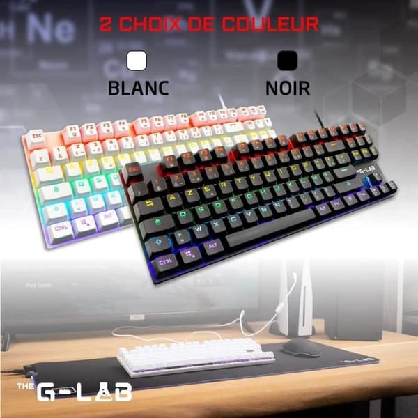 Speltangentbord - The G-Lab - KEYZ MERCURY TKL - Mekanisk (röd switch) - Rainbow - Kabelansluten - Azerty - Svart