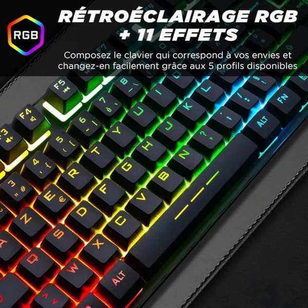 Speltangentbord - The G-Lab - KEYZ CESIUM TKL - RGB - Kabelanslutet - Azerty - Svart