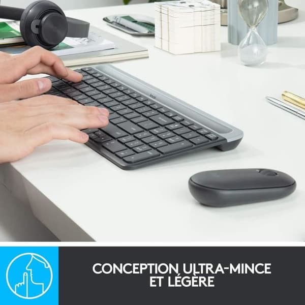 Näppäimistö-Hiirisetti - Langaton - Logitech - MK470 Slim - Hiljainen - AZERTY - Musta