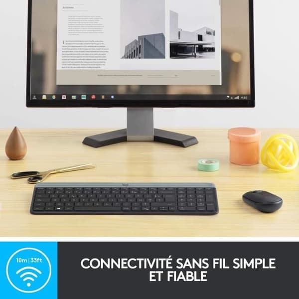 Näppäimistö-Hiirisetti - Langaton - Logitech - MK470 Slim - Hiljainen - AZERTY - Musta
