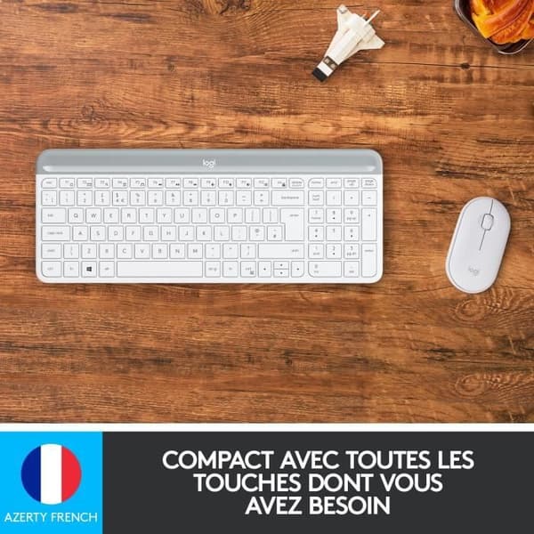 LOGITECH - MK470 Trådløst tastatur + musesæt - AZERTY - Hvid