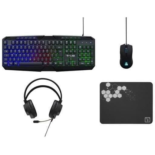 4-in-1 Gamer Pack - The G-Lab - COMBO NATRIUM - Langallinen hiiri - Langallinen näppäimistö - Langalliset kuulokkeet - Hiirimatto