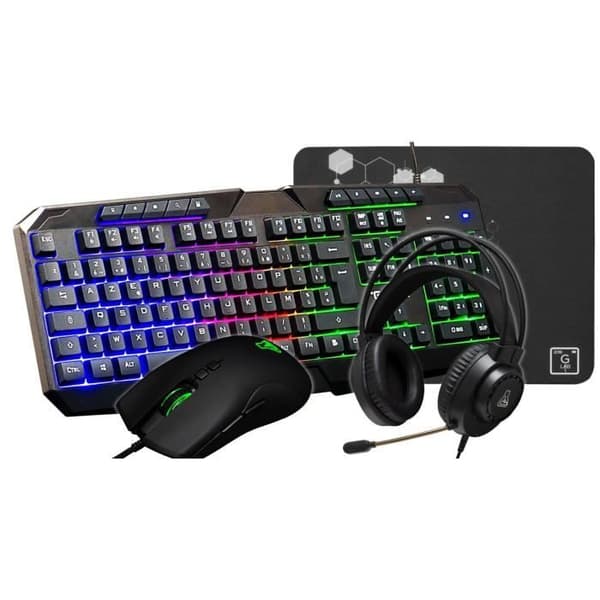 4-in-1 Gamer Pack - The G-Lab - COMBO NATRIUM - Langallinen hiiri - Langallinen näppäimistö - Langalliset kuulokkeet - Hiirimatto