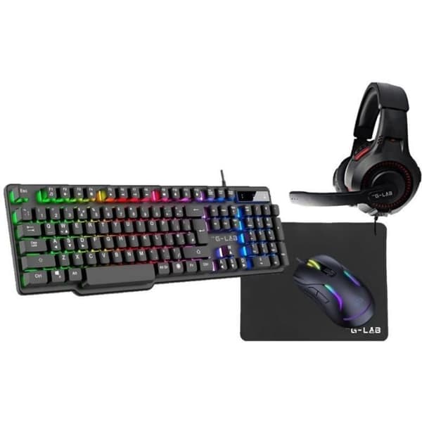 4-i-1-spelpaket - G-Lab - COMBO SULFUR - Trådbunden mus - Trådbundet tangentbord - Trådbundet headset - Musmatta Svart