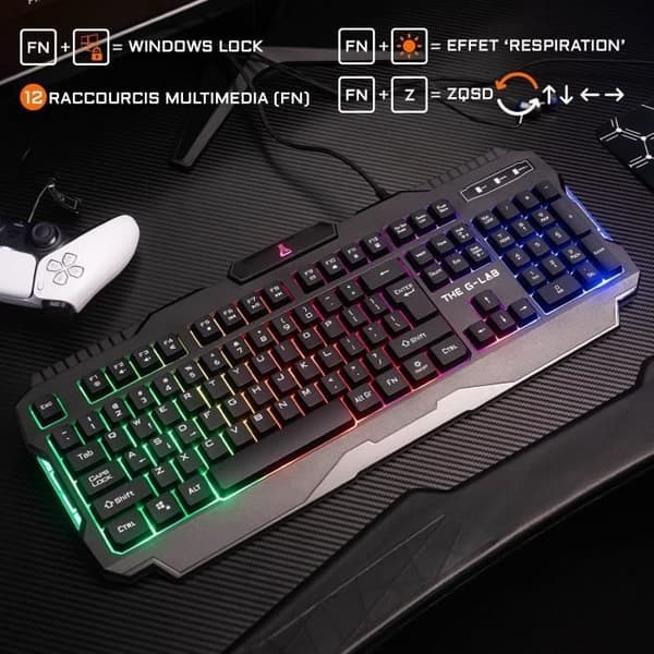 G-LAB COMBO HELIUM-tastatur FR Baggrundsbelyst ydeevne + Komfortmus + Høretelefoner + Skridsikker måtte