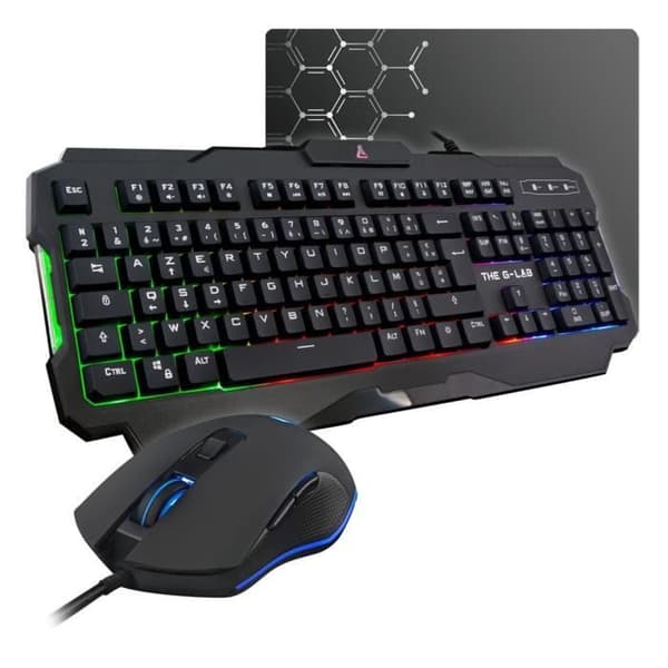 G-LAB COMBO HELIUM-tastatur FR Baggrundsbelyst ydeevne + Komfortmus + Høretelefoner + Skridsikker måtte Sort