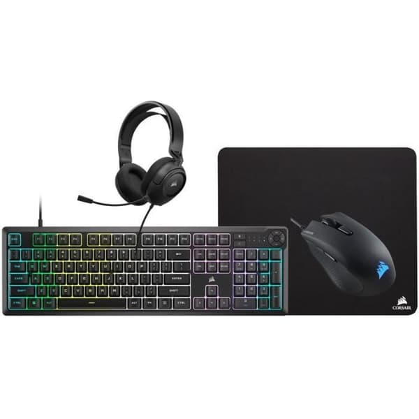 CORSAIR 4-in-1 -pelipaketti - K55-näppäimistö + HARPOON RGB PRO -pelihiiri + MM100-hiirimatto + HS35-monialustakuulokkeet