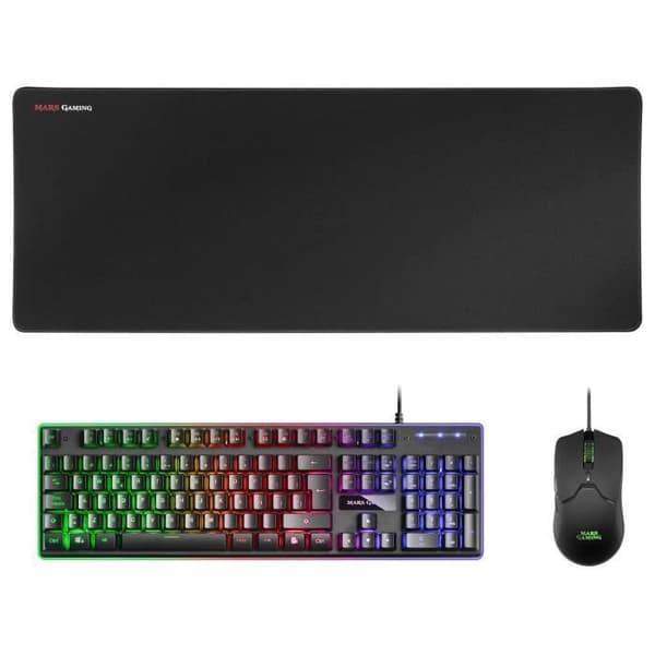 Mars Gaming MCPXBES Svart - Ultralätt tangentbord + muskombination + XXL musmatta - spanska
