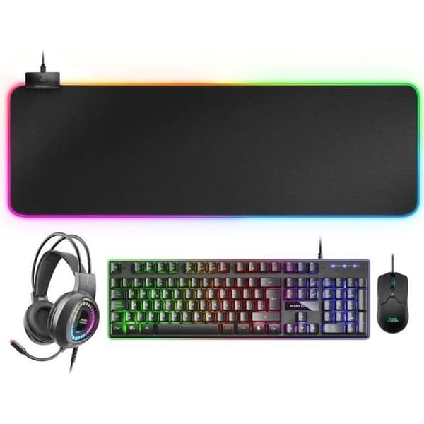 Mars Gaming MCPEXES - H-Mech tangentbord + mus + RGB-headset + RGB-musmatta kombination - spanska Svart