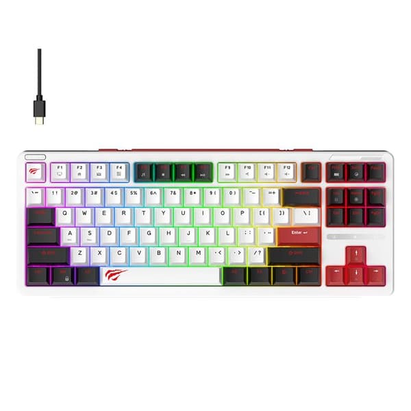 Spelklaviatur med RGB-ljus 1,8 m, 200 mA - Havit (KB902L) - Svart/Vit/Röd Svart, Röd, Vit
