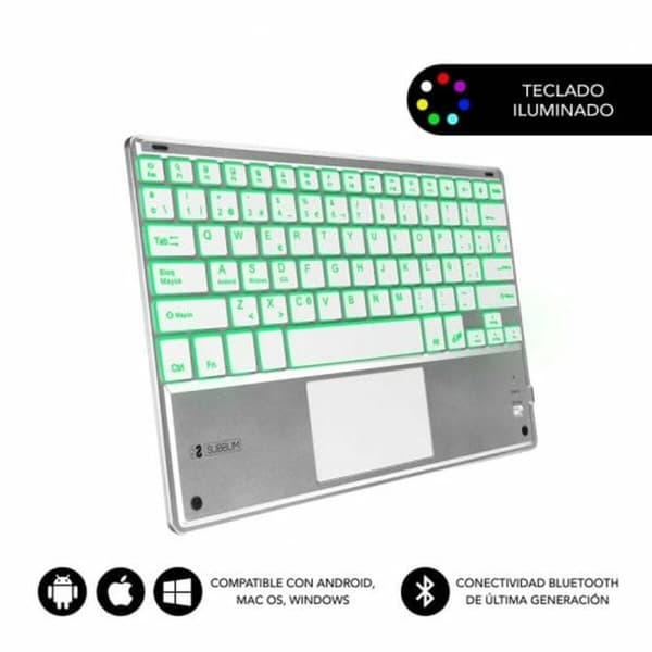 Bluetooth keyboard med tabletstøtte Subblim SUB-KBT-SMBT50 Sølvfarvet Spansk qwerty QWERTY